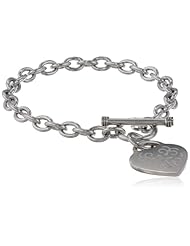 Stainless Polished Heart with Center Cross Toggle Bracelet, 7.5"