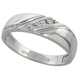 10k White Gold Mens Diamond Wedding Band Ring 0.03 cttw Brilliant Cut, 1/4 inch 6mm wide