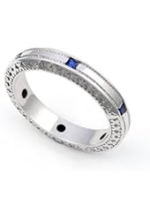 18k White Gold Bezel set Blue Sapphire Wedding Band Ring