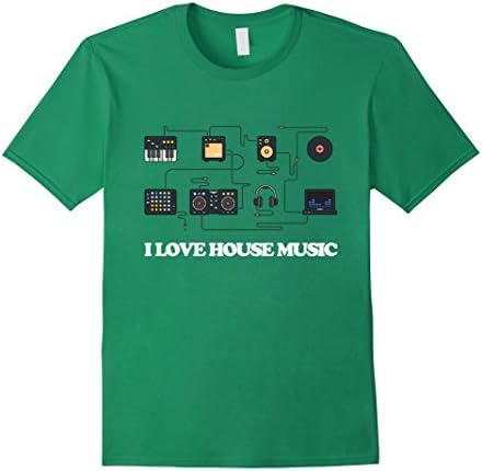 Men's I Love House Music T-Shirt Electronic Music Apparel 2XL Kelly Green