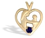 14K Yellow Gold Round Created Sapphire Mother with Child Pendant