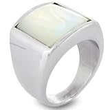 Stainless Steel Polished Mother of Pearl Square Signet Ring