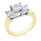 14K Yellow and White Gold 2 Carat Diamond 3-Stone Ring Size 7