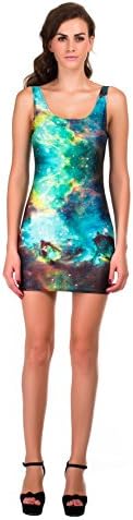 SHOLOV Summer Digital printing Green Galaxy Sleeveless Tank Dress