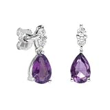 Image of 9ct White Gold  Ladies 1.05ct Amethyst Peardrop/ Diamond Earrings