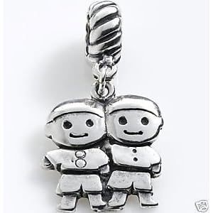 Buy silver, two boys, brothers, charm, bead fits pandora,brighton