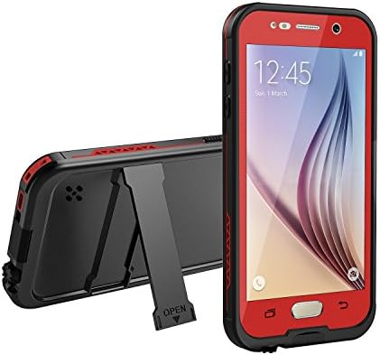 Galaxy S6 Waterproof Case, Dust Proof, Snow Proof, Shock Proof Case with Touched Transparent Screen Protector, Heavy Duty Protective Carrying Cover Case for Samsung Galaxy S6-Red