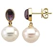 14K Yellow Gold Paspaley South Sea Cultured Pearl and Amethyst Earrings - 12.00mm