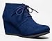 Nature Breeze Willow-01 Women's Black Lace Up Faux Leather Ankle Wedge Boots