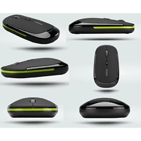 S&S WIRELESS MOUSE KINOBO RAPOO MINI OPTICAL MOUSE PC LAPTOP USB RECEIVER 2.4G Wireless Slimline USB Mouse For Laptops/Desktop PC XP/Vista/Windows 7 - BLACK in frosted surface.