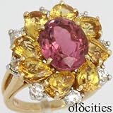 18K Yellow & White Gold Pink Tourmaline, Yellow Sapphire & Diamond Ring - OldCities Jewelry