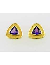 14K Gold Gem Quality Brazilian Amethyst Trillion Cut