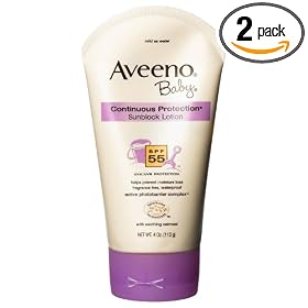 Aveeno Baby Sunblock Lotion, SPF-55, 4-Ounce Tubes (Pack of 2)