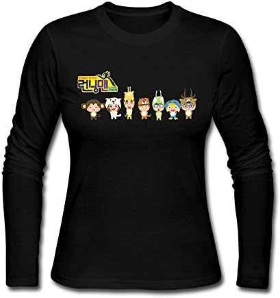 Raisingfinger Women's Korean Running Man Cartoon Characters Shirt S Black