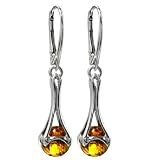 Baltic Honey Amber and Sterling Silver Round Pandora Style Leverback Earrings