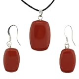 Red Jasper Pear Pendant and Earrings Set - Pendant (15x22mm) - Earrings (12x18mm) - Adjustable Cord Necklace