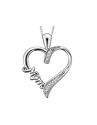 Diamond Heart Mom Pendant Necklace in Sterling Silver with Chain