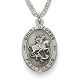 Sterling Silver 7/8" Oval St. George, Patron of Soldiers Medal on 24" Chain