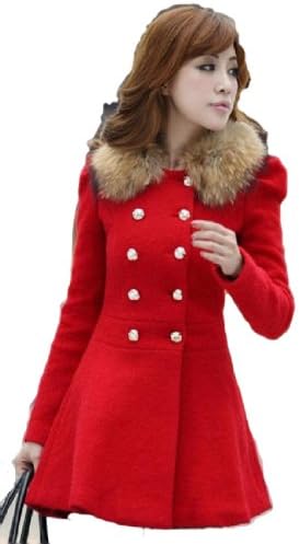 Outerwear Fur Women Wool Blends Overcoat Red Color Size M,L,XL