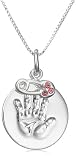 Sterling Silver Crystal Handprint Pendant w/ Pink Diaper Pin, 18