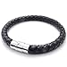 KONOV Black Leather Mens Bracelet Stainless Steel Clasp, 8mm - 7.5