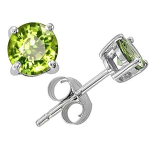 2.00 cttw Genuine Round Peridot Earring Studs - 14kt White Gold LIFETIME WARRANTY