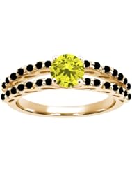 1.18 Ct Round Canary and Black Diamond 925 Yellow Gold Plated Silver Ring