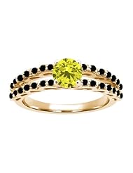 1.18 Ct Round Canary and Black Diamond 925 Yellow Gold Plated Silver Ring