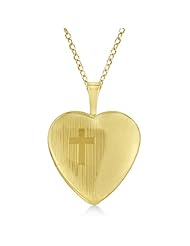Religious Style Cross and Heart Shaped Pendant Necklace With Chain For Women 14K Yellow Gold Vermil