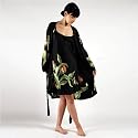 Black Silk Nightgown by TexereSilk, 100% Silk Short Nightgown & Robe Set with Hand Painted Art -- The Desert Flower