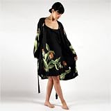 Review   / Black Silk Nightgown by TexereSilk, 100% Silk Short Nightgown & Robe Set with Hand Painted Art -- The Desert Flower