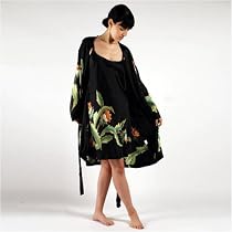 Black Silk Nightgown & Robe Set -- The Desert Flower -- 100% Silk, Hand Painted Art