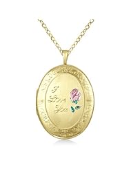 Oval Shaped Locket Style Pendant Necklace W/ I Love You Engraving For Women 14K Yellow Gold Vermeil