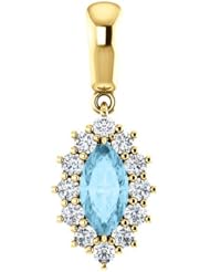 14K Yellow Gold 8.00x4.00mm Marquise Cut Aquamarine and Diamond Pendant -- LIFETIME WARRANTY