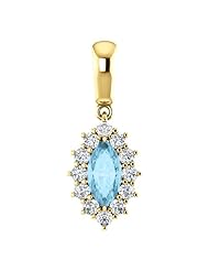 10K Yellow Gold 8.00x4.00mm Marquise Cut Aquamarine and Diamond Pendant -- LIFETIME WARRANTY