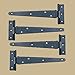 T-Strap Door Hinges (4pc) Black Wrought Iron Rustproof RSF Finish Mounting Hardware Included