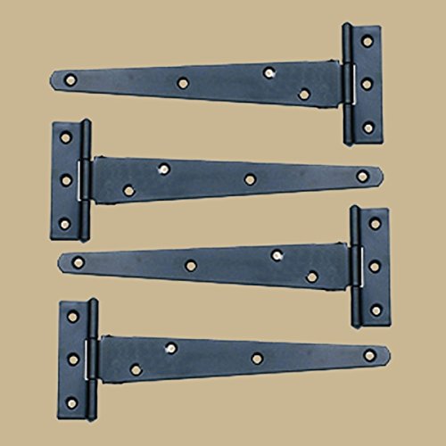 T-Strap Door Hinges (4pc) Black Wrought Iron Rustproof RSF Finish Mounting Hardware Included