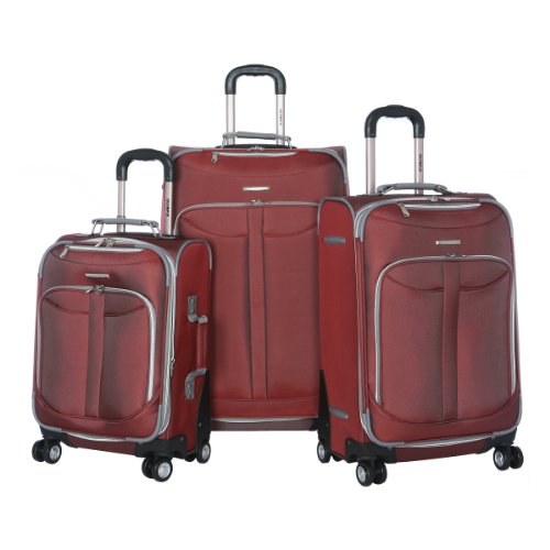 Olympia  Tuscany 3 Piece Spinner Expandable Luggage Set,Red,One Size