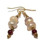 Garnet Earrings 19 Dangle Pearl White Gemstone Red Brass Crystal Healing 2