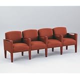 Fabric Four Seater with Center Arms Auburn Fabric/ Cherry Finish