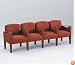 Fabric Four Seater with Center Arms Auburn Fabric/ Cherry Finish