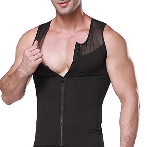 Tulucky Men's Slimming Body Shaper Tank Top Front Zipper Corset Vest(black,M)