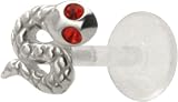 Slithering Serpent with Red Crystal - 925 Sterling Silver & Bioplast Tragus Earring or Labret Lip Ring