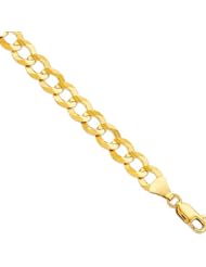 10K Yellow Gold 22" 8.20mm Polish Diamond Cut Comfort Curb Chain With Lobster Clasp