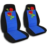 2 black and medium blue car seat covers, with red roses, for a 1999 Nissan Sentra. by Designcovers&node=15684181