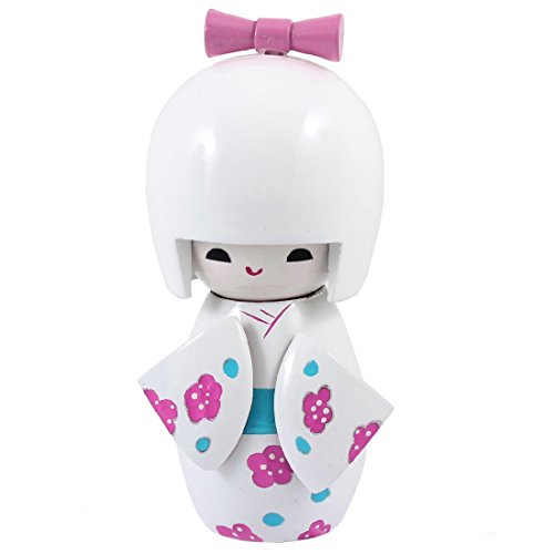 Japanese Kimono Kokeshi Wooden Doll Desk Ornament Pink White