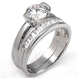 Cubic Zirconia Silver Wedding Ring Set