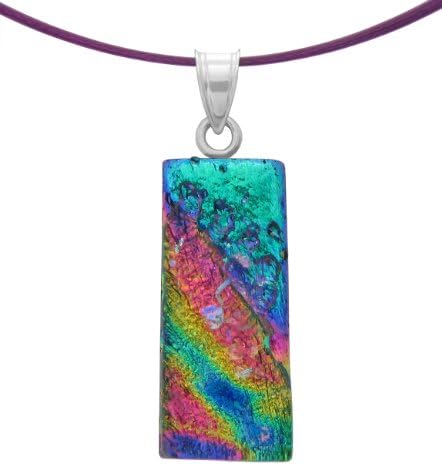 Sterling Silver Dichroic Glass Multi Color Pendant Necklace on Stainless Steel Wire- 18"