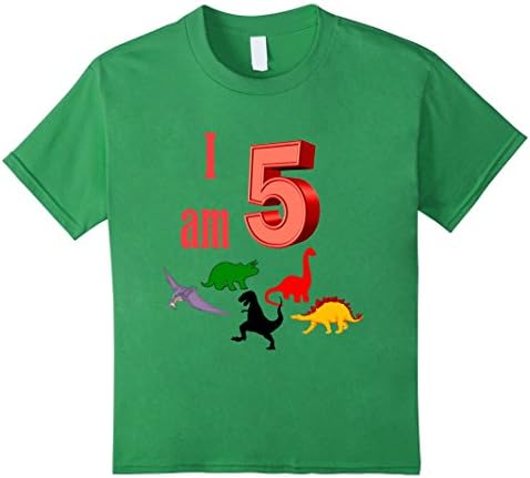 Kids I am 5 Dinosaurs Birthday Funny T Shirt Kids Boys Girls 6 Grass