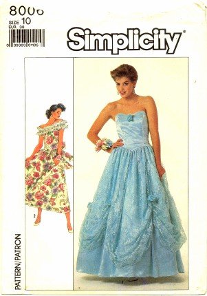 Simplicity 8006 Sewing Pattern Misses Off Shoulder Strapless Prom Dress Gown Size 10